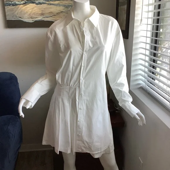 Zara White Cotton Layered Mini Shirt Dress - Picture 1 of 11